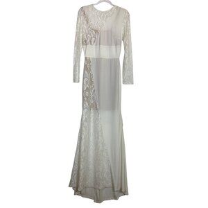 Long Sleeve Lace‎ Wedding Dress Formal Gown Size Large White Sexy Maxi Stretch